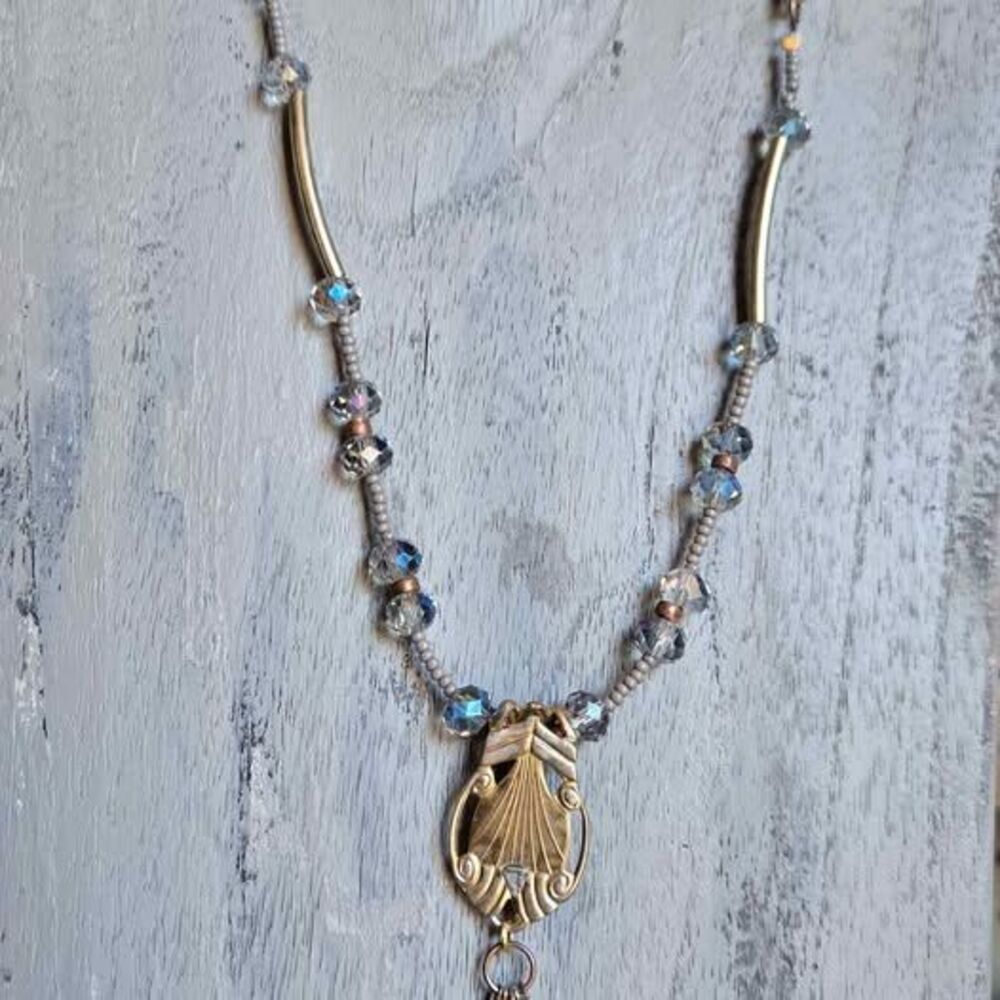 Handmade Vintage Silverware Necklace | Upcycled Crystal Fringe Pendant